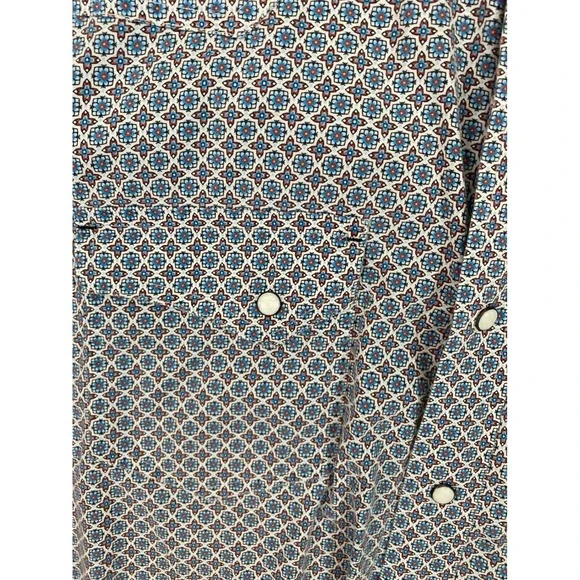 Rafter C Mens Short Sleeve Western Pearl Snap Shirt Blue Geometric Sz XXL cowboy - Picture 2 of 9